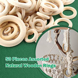 Suiwotin 50pcs 5 Sizes Natural Wood Rings, Unfinished Solid Wooden Hoops, Smooth Wooden Rings for Craft, Jewelry Making, DIY Pendant Connectors suiwotin