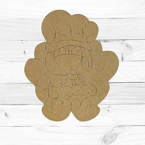 Turkey with Pie, Thanksgiving Shape Unfinished Wood Cutout, Paint by Line Build-A-Cross