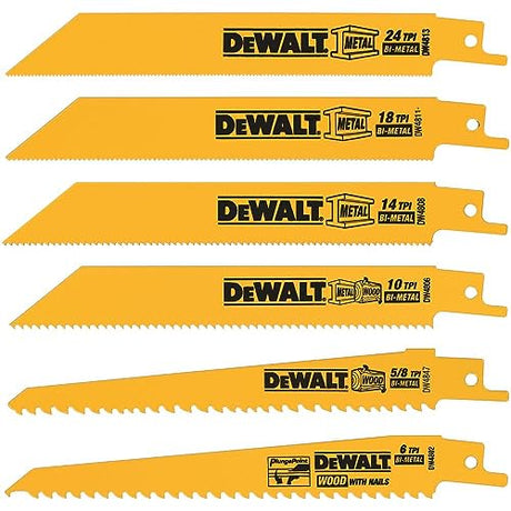 DEWALT Reciprocating Saw Blades, Metal/Wood Cutting Set, 6-Piece (DW4856) DEWALT