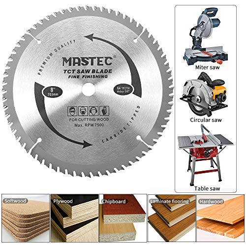 MASTEC 8 Inch 64 Tooth Circular Saw Blade Anti Kickback Tooth for Wood Cutting with 5/8-Inch Arbor MASTEC