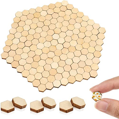 MAGICLULU 200 Pcs Unfinished Wood Hexagon Pieces Unfinished Wood Cutout Hexagon Shape Hexagon Blank Unfinished Wood Slices for Craft DIY Projects