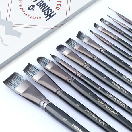 Transon Artist Paint Brush Set of 12 for Watercolor Acrylic Gouache Oil and Tempera Painting TRANSON