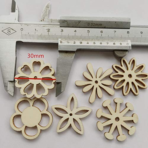 Amosfun 100PCS Wooden Flower Embellishments Patterns Cutouts Wooden Pieces Craft Ornament for DIY Art Amosfun