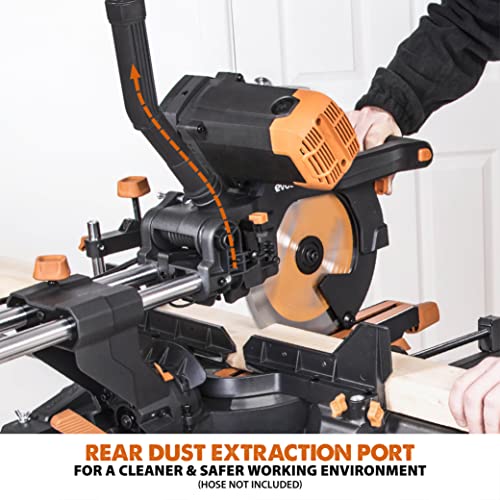 Evolution Power Tools R255SMS-DB+ 10-Inch Dual Bevel Sliding Miter Saw Multi-Material, Multipurpose Cutting Cuts Metal, Plastic, Wood 45˚-45˚ Double - WoodArtSupply