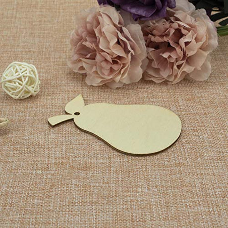 JANOU 20pcs Pear Shape Unfinished Wood Cutouts DIY Crafts Blank Hanging Gift Tags Ornaments with Ropes for Summer Fruit Theme Party Decoration, JANOU