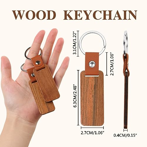 10PCS Leather Wood Keychain Blank, Wooden Keychain Blanks with Leather Strap, Unfinished Wooden Keychains for Laser Engraving, DIY Various Key Tags,