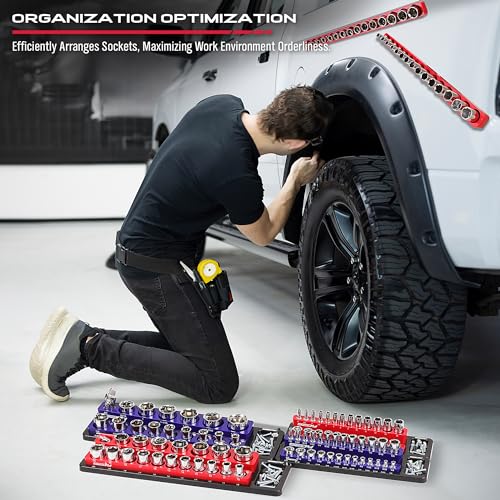 Magnetic Socket Holder Organizer Set: 6-Piece Detachable 1/2 3/8 1/4 Drive Sockets Storage Tray Magnetic Socket Organizer Tool Box Drawer Tool Box SEDY