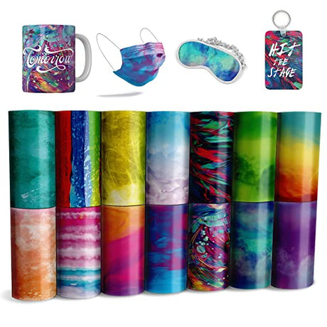 Watercolor Infusible Transfer Ink Sheets, 14 Pcs 4.5x12" Pre-inked Sublimation Paper for DIY T- Shirts, Mug Heat Press, Coaster Blank Lucky Goddness