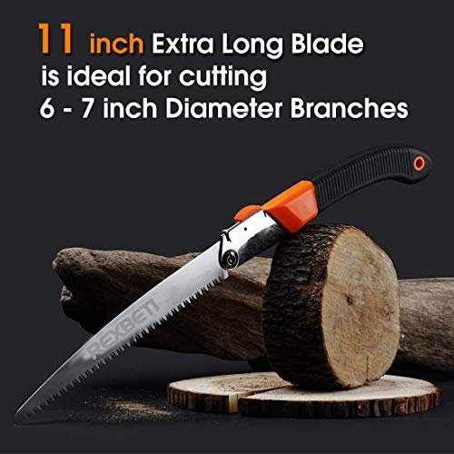 REXBETI Folding Saw, Heavy Duty 11 Inch Extra Long Blade Hand Saw for Wood Camping, Dry Wood Pruning Saw With Hard Teeth, Quality SK-5 Steel REXBETI