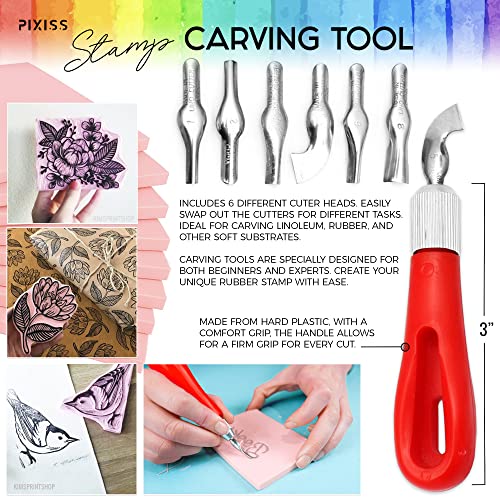 Rubber Block Stamp Carving Block Stamp Making Kit with Cutter Tools, 1 Carving Rubber Stamp for Printmaking, Printing and More Pixiss
