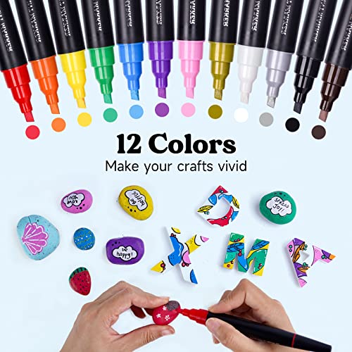 LET'S RESIN 12 Colors Acrylic Paint Markers, 3 Tips Multi-Purpose & High-Capacity Acrylic Paint Pens, Perfect Resin Supplies for Resin Crafts, Rock,