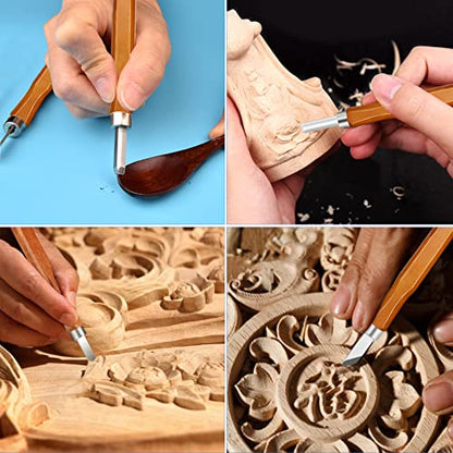 VIBRATITE Wood Carving Kit - 19 PCS Wood Carving Tools Set Hand Wood Carving Knife Wood Spoon Carving Blanks Wood Whittling Kit for Beginners Kids