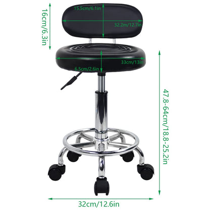 KKTONER PU Leather Modern Rolling Stool with Low Back Height Adjustable Work Salon Drafting Swivel Task Chair with Footrest (Black) - WoodArtSupply