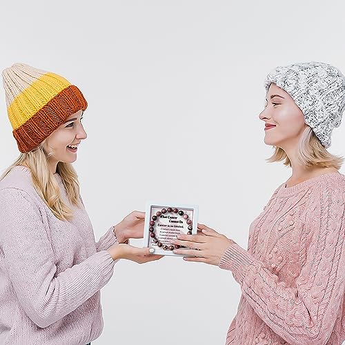 WATINC Breast Cancer Awareness Bracelets Gifts for Women, Breast Survivor Care Present Bracelet with Wish Card, Red Natural Beads Motivational WATINC