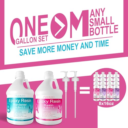 Epoxy Resin Crystal Clear Art 1 Gallon with Pump Kit for Coating, Casting, Resin Art, Jewelry, Tabletop, Bar Top, Live Edge Tables, Fast Curing 2 Puduo