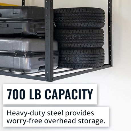 StoreYourBoard 4 x 8 Garage Storage Rack, Ceiling Shelf Overhead Organization, Heavy Duty Steel Platform Holds 700 lbs, 96 in. x 48 in. x 40 in. StoreYourBoard