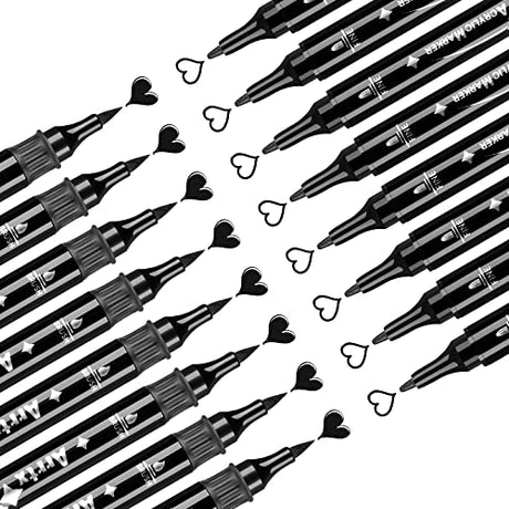 Arrtx Black Acrylic Paint Pens - 8 Pack Brush Tip and Fine Tip (Dual Tip) Black Paint Markers for Rock Painting, Water Based Acrylic Painting Arrtx