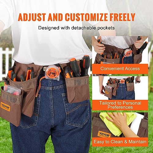 VEVOR Tool Belt, 13 Pockets, Adjusts from 29 Inches to 54 Inches, Polyester Heavy Duty Tool Pouch Bag, Detachable Tool Bag for Electrician, - WoodArtSupply