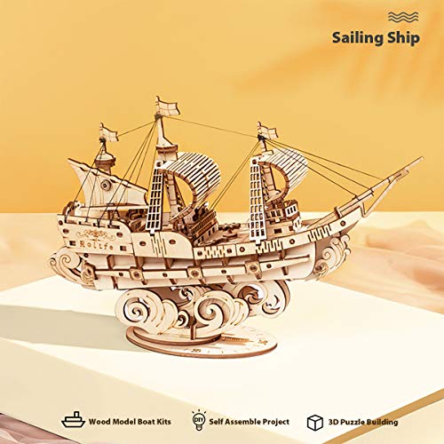 Rolife 3D Wooden Puzzles Model Kit for Adults to Build, Wooden Model Ship Series Sailing Ship Building Model Kit, DIY Crafts - WoodArtSupply