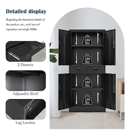 BESFUR Metal Storage Cabinet, Locking Storage Cabinet with Drawers and Adjustable Shelves for Garage, Office, Classroom- Black