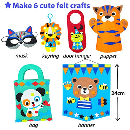 KRAFUN My First Felt Kit Animal Craft Kit for Kids and Toddlers, Boys and Girls Age 3-8 Years Old, Include 6 DIY Handmade Arts and Crafts Projects, - WoodArtSupply