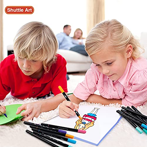 Shuttle Art Dual Tip Brush Pens Art Markers, 30 Colors Dual Tip Calligraphy Pens Fine and Brush Dual Tip Markers Set Perfect for Kids Adult Artist Shuttle Art