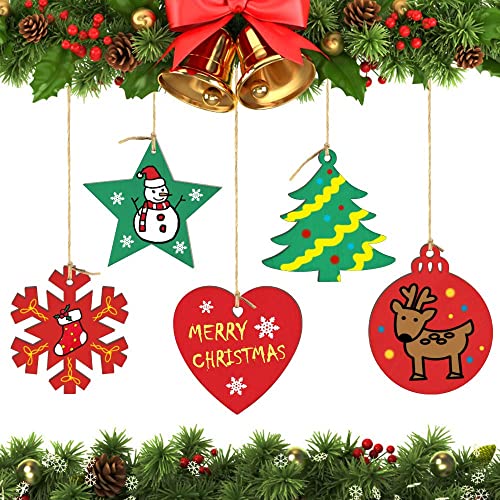 BROTOU 50PCS DIY Wooden Christmas Ornaments, Unfinished Wood Ornaments Crafts for Holiday, Festival, Wedding Party, Christmas Crafts for Kids BROTOU