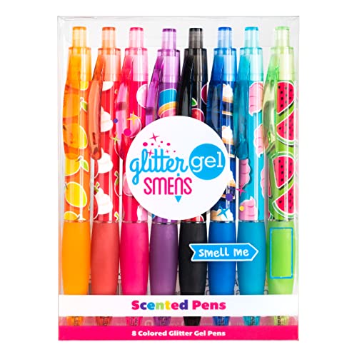 Glitter Gel Smens - Gourmet Scented Pens, Colored Gel Ink, Medium Point, 8 Count Scentco