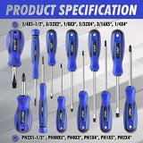 CARTMAN 12 Piece Magnetic Screwdriver Set - 6 Phillips and 6 Flat, Professional Cushion Grip Hand Tools Set CARTMAN