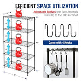 WORKPRO Storage Shelves, 5 Tier Metal Shelving Unit, Garage Wire Rack, Standing Adjustable Shelves with Hooks for Pantry Closet Kitchen Basement, 30" WORKPRO