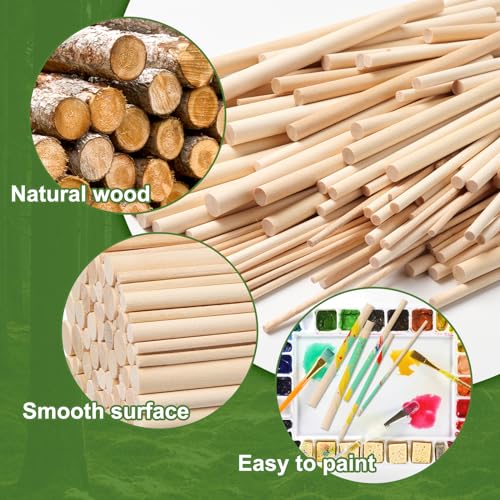 HAPY SHOP 100 Pieces Wooden Dowel Rods Assorted Sizes Wooden Dowels 1/8, 3/16, 1/4, 5/16, 3/8 x 6 Inch Wood Craft Dowel Rods for Crafts and DIY HAPY SHOP