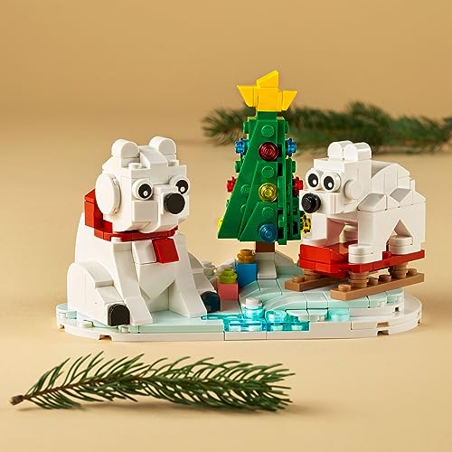LEGO Wintertime Polar Bears 40571 Christmas Décor Building Kit, Polar Bear Gift, Great Stocking Stuffer for Kids, Features a Christmas Tree Toy and LEGO