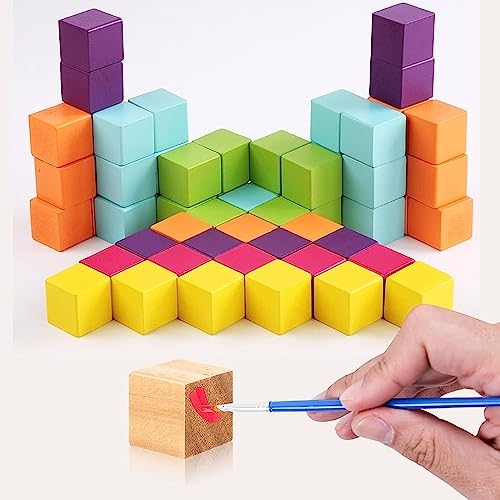 Wooden Cubes 50pcs Unfinished Wood Blocks Set 1 inch Natural Wood Square Blocks for Painting, Gluing or Writing, Perfect for DIY Projects, - WoodArtSupply