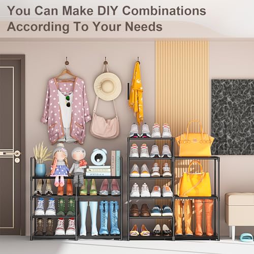 Kottwca 2 Row 10 Tier Tall Shoe Rack Organizer for Closet Entryway, 40-45 Pair Shoe Boot Storage Rack, Metal Shoe Shelf Small Vertical Stackable Shoe Kottwca