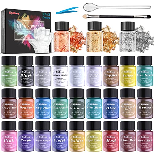 Mica Powder - 30 Pearlescent Epoxy Resin Color Pigments Set- Natural Cosmetic Grade Pigment for Soap Dye, Lip Gloss, Nail Polish, Makeup, Epoxy SigWong