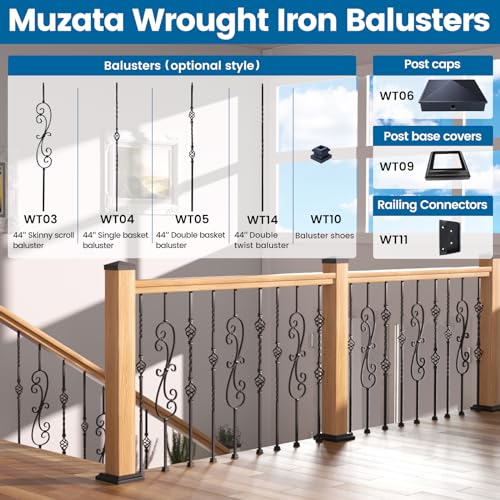 Muzata 50 Pack 36"x3/4" Aluminum Deck Balusters Square Black Deck Railing Stair Porch Staircase Spindles for Wood and Composite Deck, WT13 Muzata