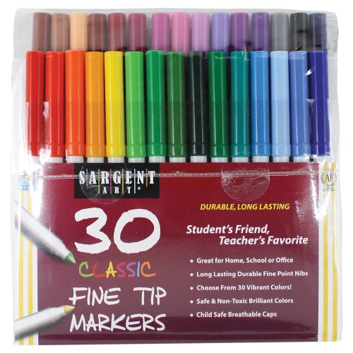 Sargent Art 22-1592 30 Count Classic Markers, Fine Conical Tip, Plastic Peggable Pouch - WoodArtSupply