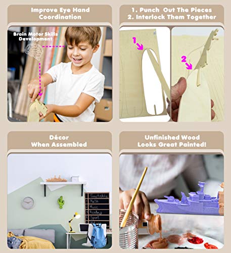 Puzzled 3D Puzzle Destroyer Warship Wood Craft Construction Kit Fun & Educational DIY Wooden Toy Assemble Model Unfinished Craft Hobby Navy Ship Puzzled