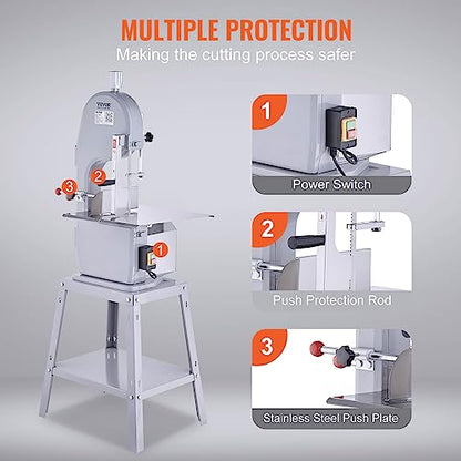 VEVOR Commercial Electric Meat Bandsaw, 1500W Stainless Steel Vertical Bone Sawing Machine, Workbeach 19.3" x 15", 0.16-7.9 Inch Cutting Thickness, - WoodArtSupply