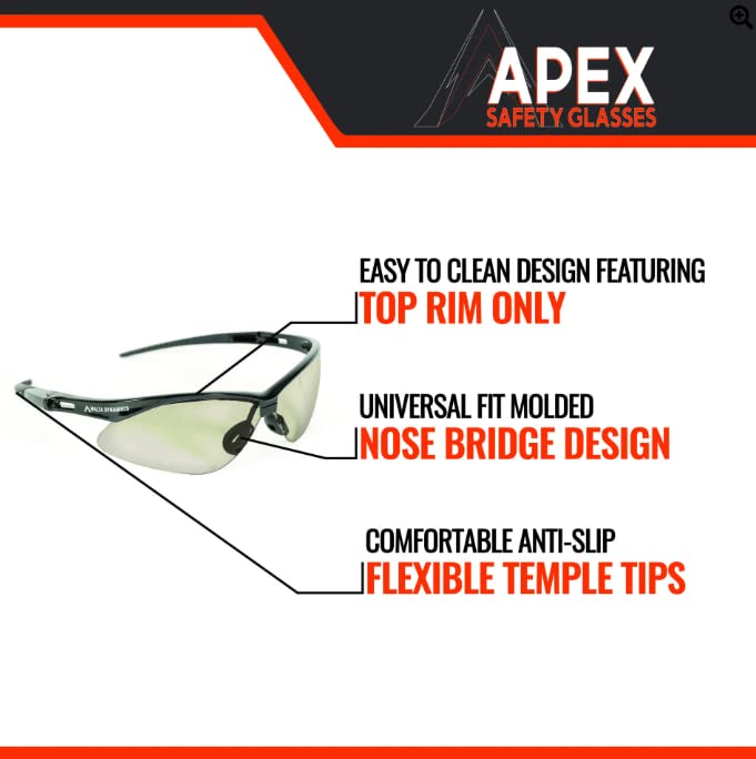 Malta Dynamics APEX Safety Glasses, ANSI/ISEA Z87.1, 12 Pair, Indoor/Outdoor Style Malta Dynamics