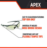 Malta Dynamics APEX Safety Glasses, ANSI/ISEA Z87.1, 12 Pair, Indoor/Outdoor Style Malta Dynamics