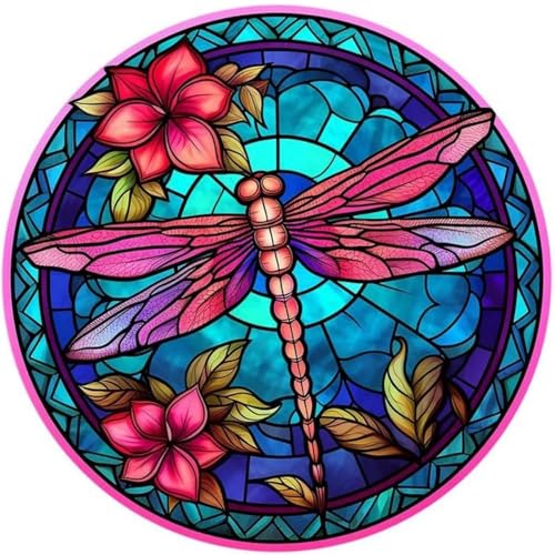 KTHOFCY 5D DIY Diamond Painting Kits for Adults Kids, Dragonfly Stained Glass Full Drill Embroidery Cross Stitch Crystal Rhinestone Paintings KTHOFCY