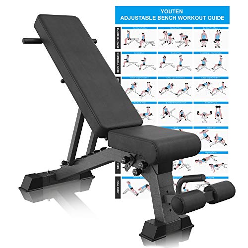 YouTen Adjustable 9 Positions Incline Decline Sit Up Bench Improved Cushion for Exercise, Handles for Dragon Flag, Rated Full Body Workout Foldable - WoodArtSupply