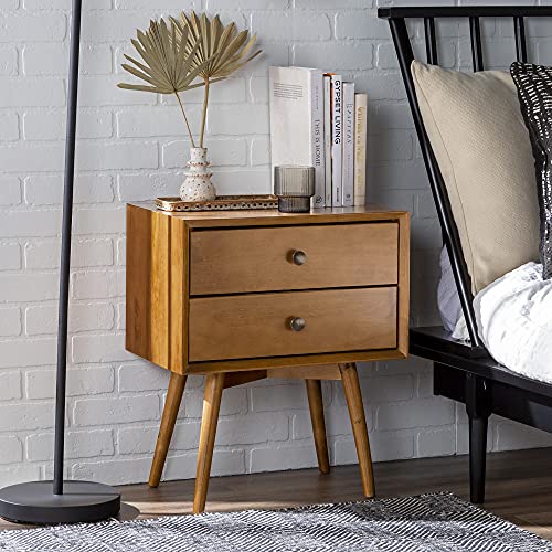 Walker Edison Ella Mid-Century Modern 2-Piece 2-Drawer Solid Wood Nightstand Set, 2 Pack, Caramel Walker Edison