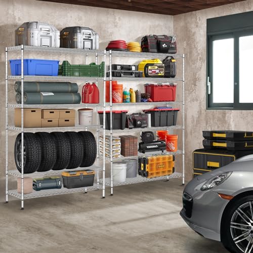 YRLLENSDAN 6000Lbs Capacity Adjustable Storage Shelves Heavy Duty Shelving Unit 6 Tier Metal Shelving with Wheels NSF Wire Shelving (48" W x 18" D x YRLLENSDAN