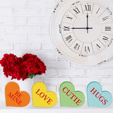 Whaline 6Pcs Valentine's Day Conversation Heart Table Wooden Sign Unfinished Love Heart Wood Slice Double-Sided Heart Tabletop Centerpiece for Whaline
