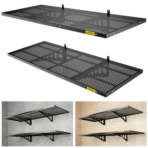 Aecxm 2pack-1.64x4ft Garage Storage Rack Floating Wall Shelves Garage Shelves Heavy Duty Sturdy Wall Shelves Wall Mounted Shelves (Black)