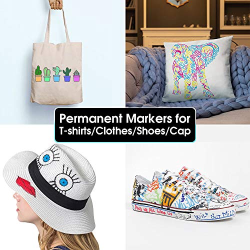 JR.WHITE Fabric Markers Permanent for T Shirts Baby Clothes Onesies Bibs White Pillow Canvas Tote Bags Clothing - No Bleed - Fine Tip - Child Safe & JR.WHITE