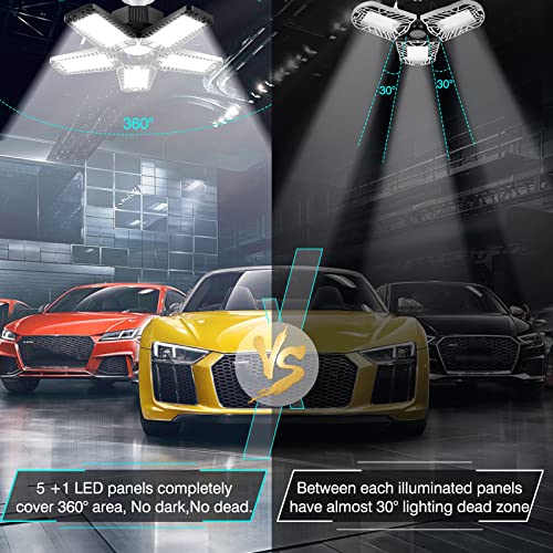 LED Garage Lights 2 Pack - 160W 16000LM 6500K Garage Lights Screw in LED Garage Ceiling Lights with 5+1 Deformable Panels, Garage Lights Ceiling LED - WoodArtSupply