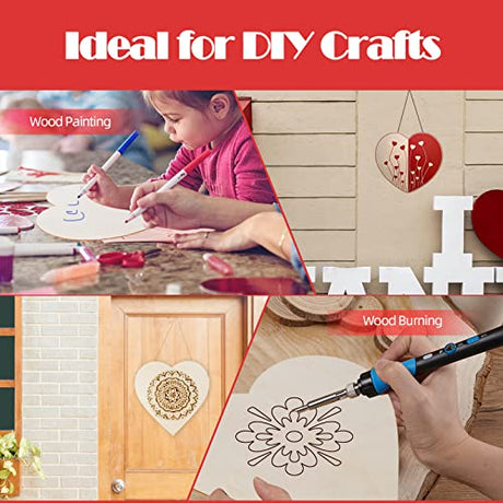 12 Pieces Large Wooden Heart Cutouts, 12 Inch Unfinished Wood Hearts Blank Slice Heart Discs Heart-Shaped Wood Cutouts DIY Love Slices for MixTeach